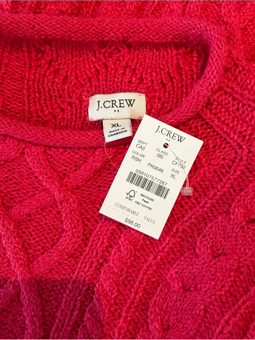 J.Crew - NWT Mockneck Rolled Cable Knit Sweater Raspberry Pink Sz Xl - Picture 6 of 7